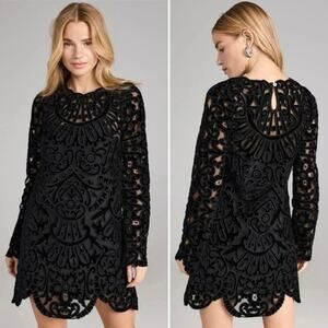 Sea New York Dana Dress Black Velvet Embroidered Illusion Mini Party Size 00
